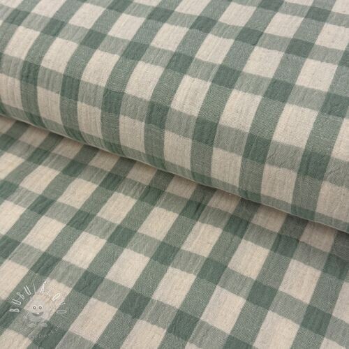 Dvojitá gázovina/mušelín LINEN YARN DYED Checks sage natural