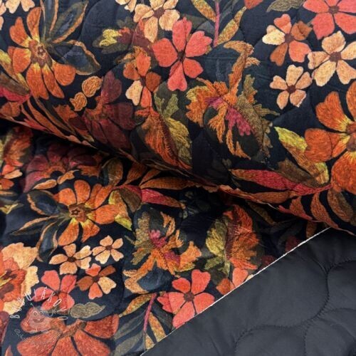 Prešívaná látka VELVET Flower flame orange
