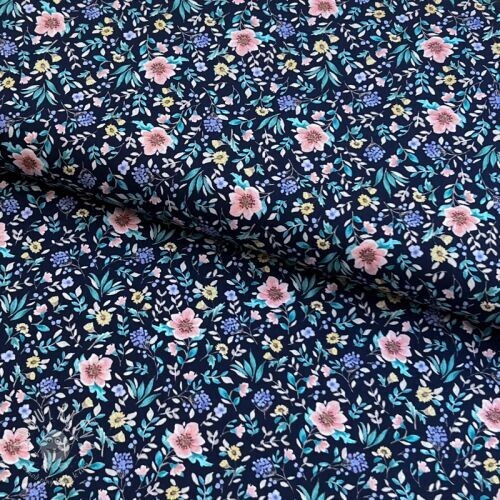 Bavlnená látka Flowers Tara navy design B digital print