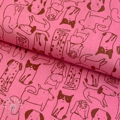 Bavlnená látka FLANNEL Dogs pink
