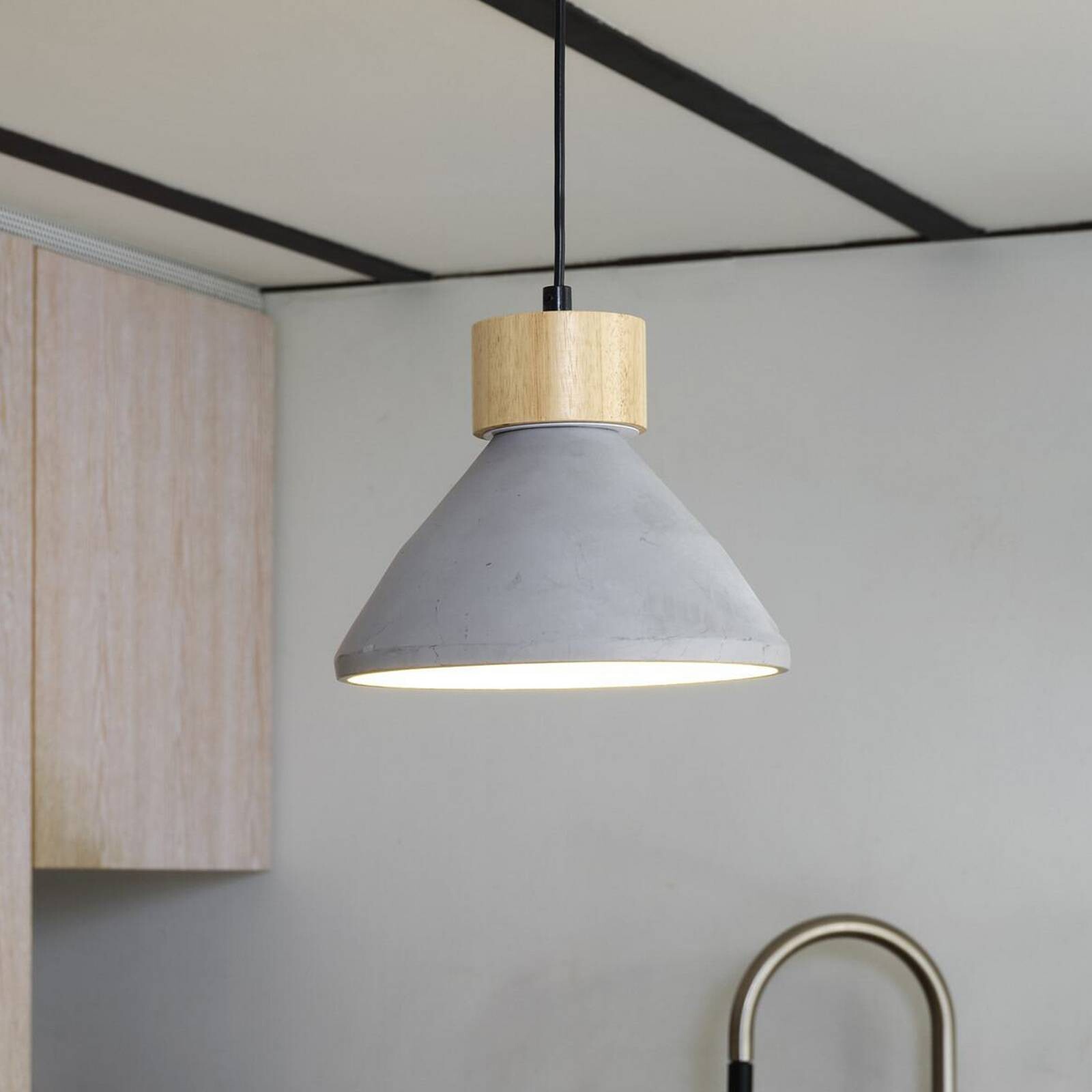 OSRAM závesné svietidlo CONCRETE WOOD, sivá, Ø 22 cm, betón, E27