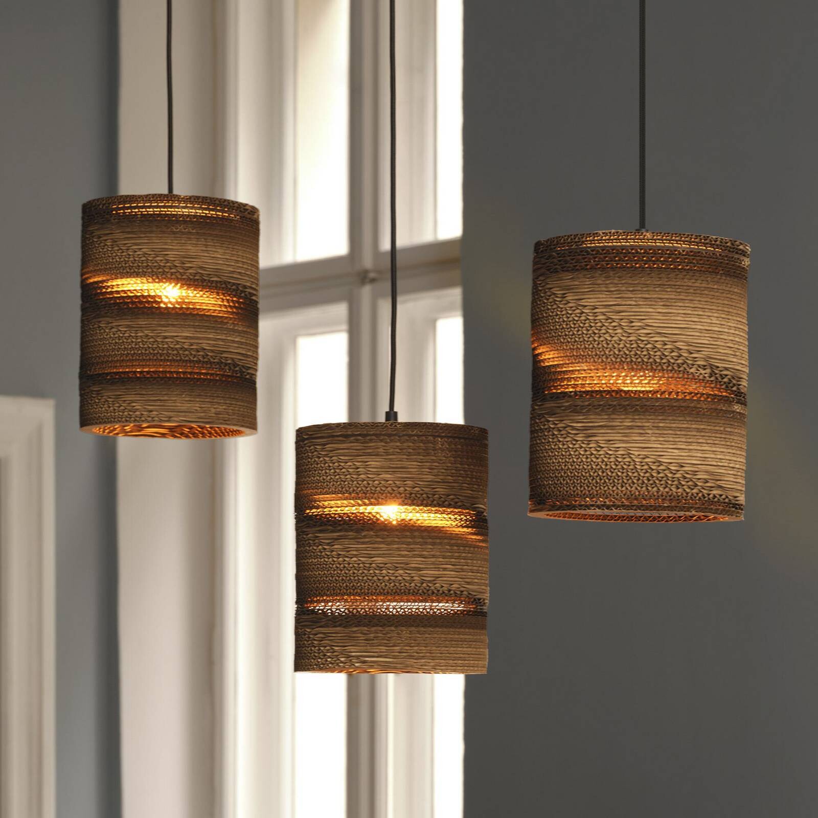 OSRAM závesné svietidlo CYLINDER, 3-pl., hnedá, Ø 20 cm, vlnitá lepenka