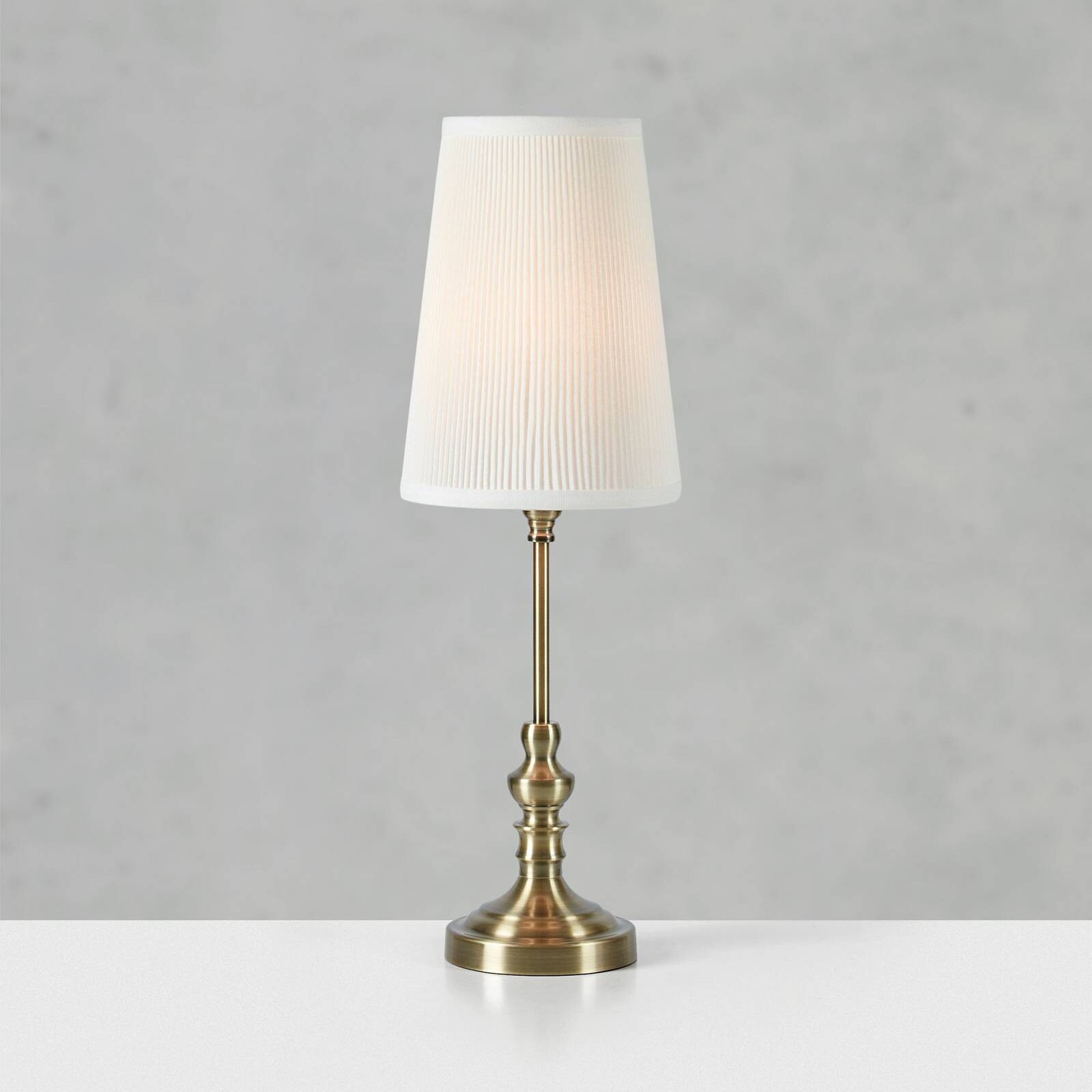 Stolová lampa Noble, mosadzová farba/prírodná biela, výška 56 cm, látka
