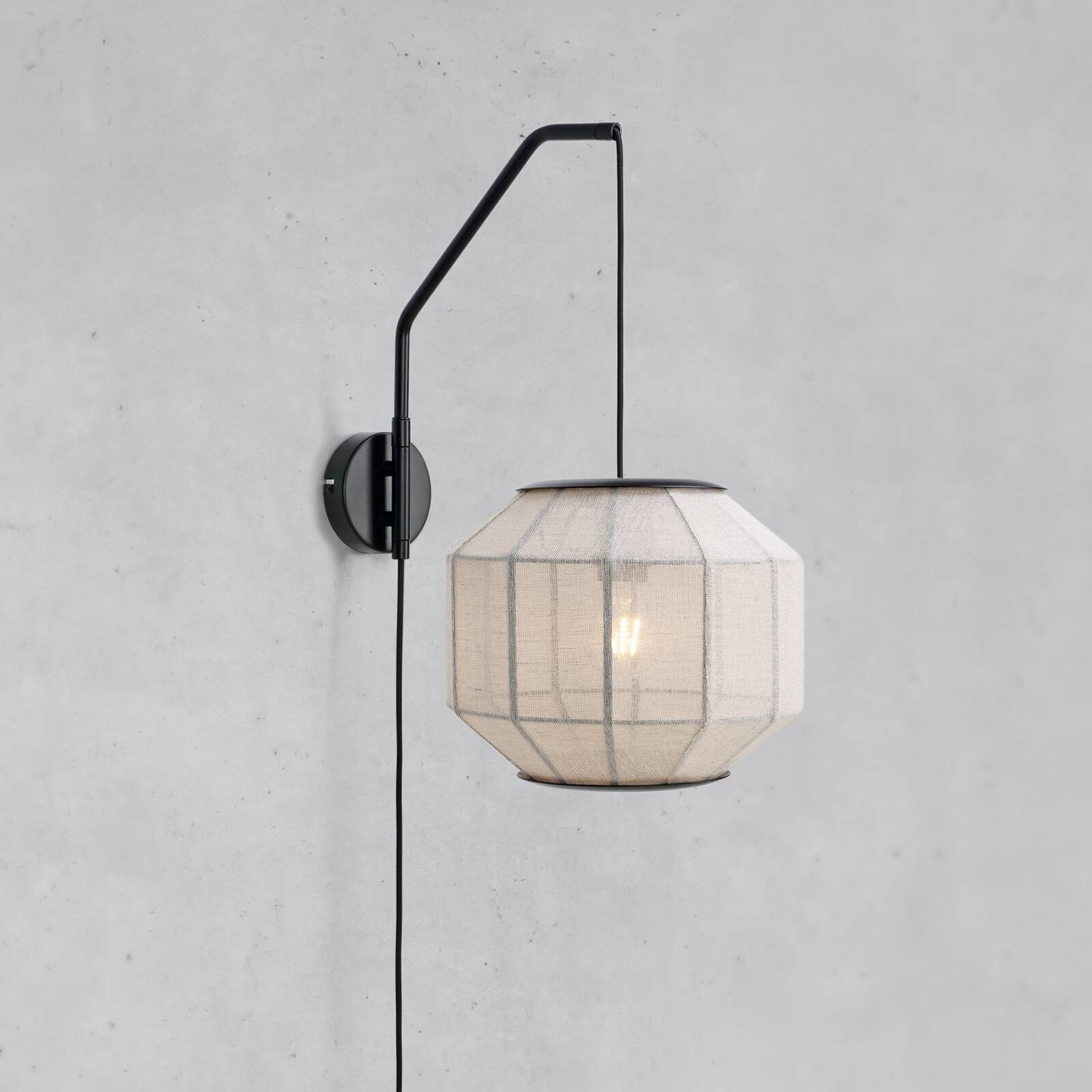 Nástenné svetlo Asuka, Ø 27 cm, béžová/čierna, látka/kov