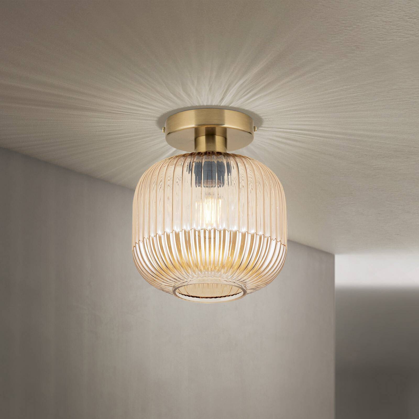 Stropné svietidlo Carneval, jantárové, Ø 20 cm, sklo, E27