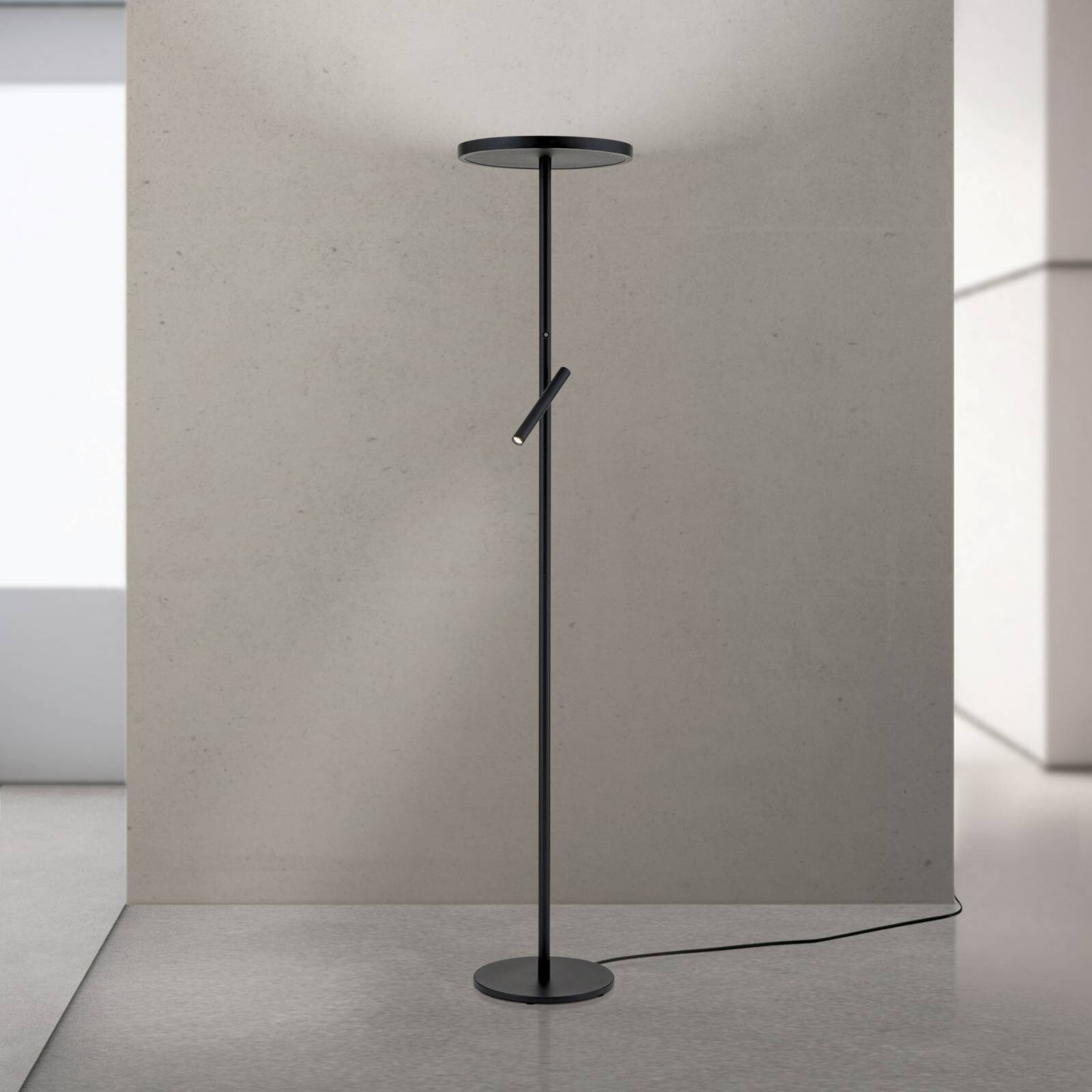 LED stojaca lampa Teide, čierna, kov, lampa na citanie, stmievač