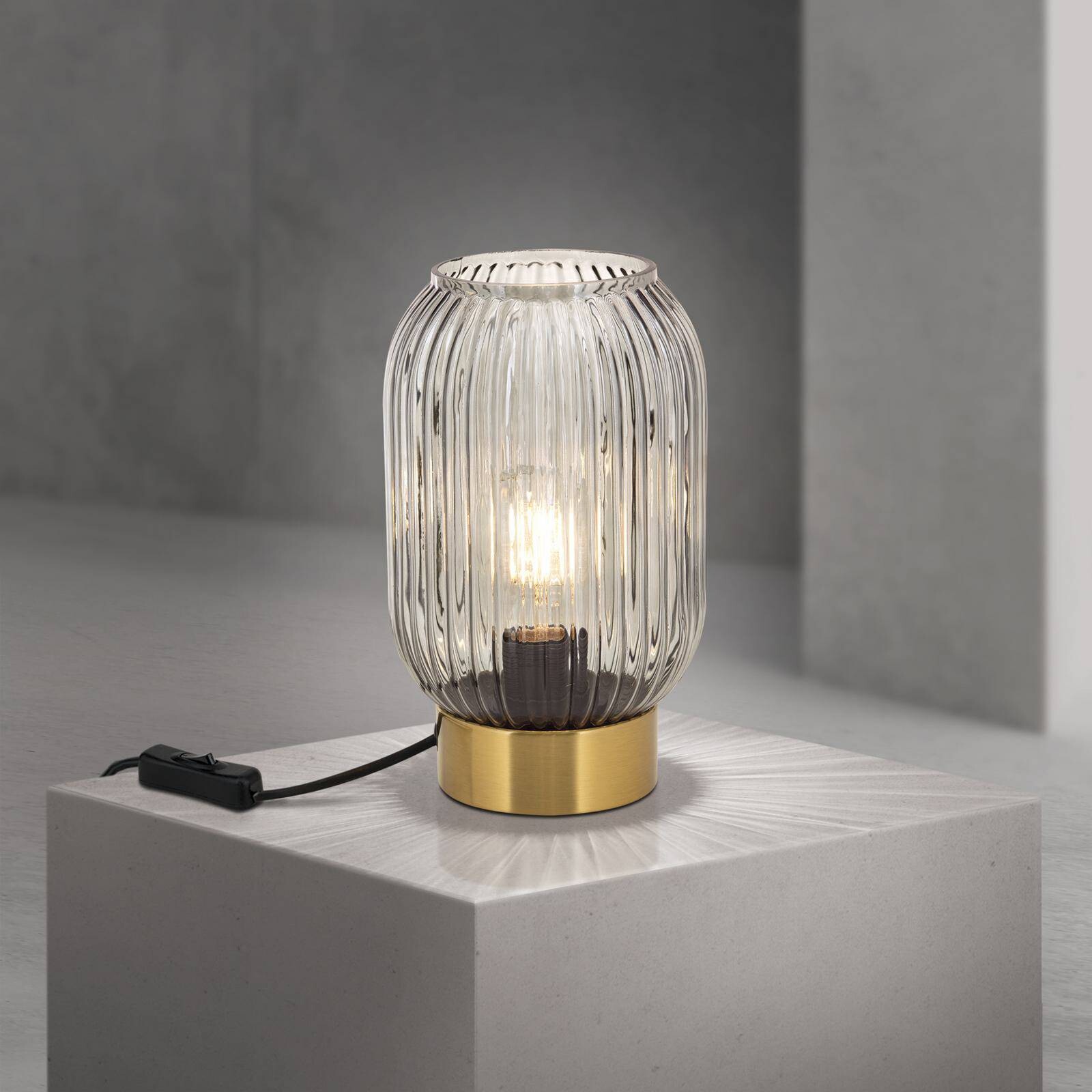 Stolová lampa Carneval, dymovo šedá, sklo, výška 23,5 cm, E27