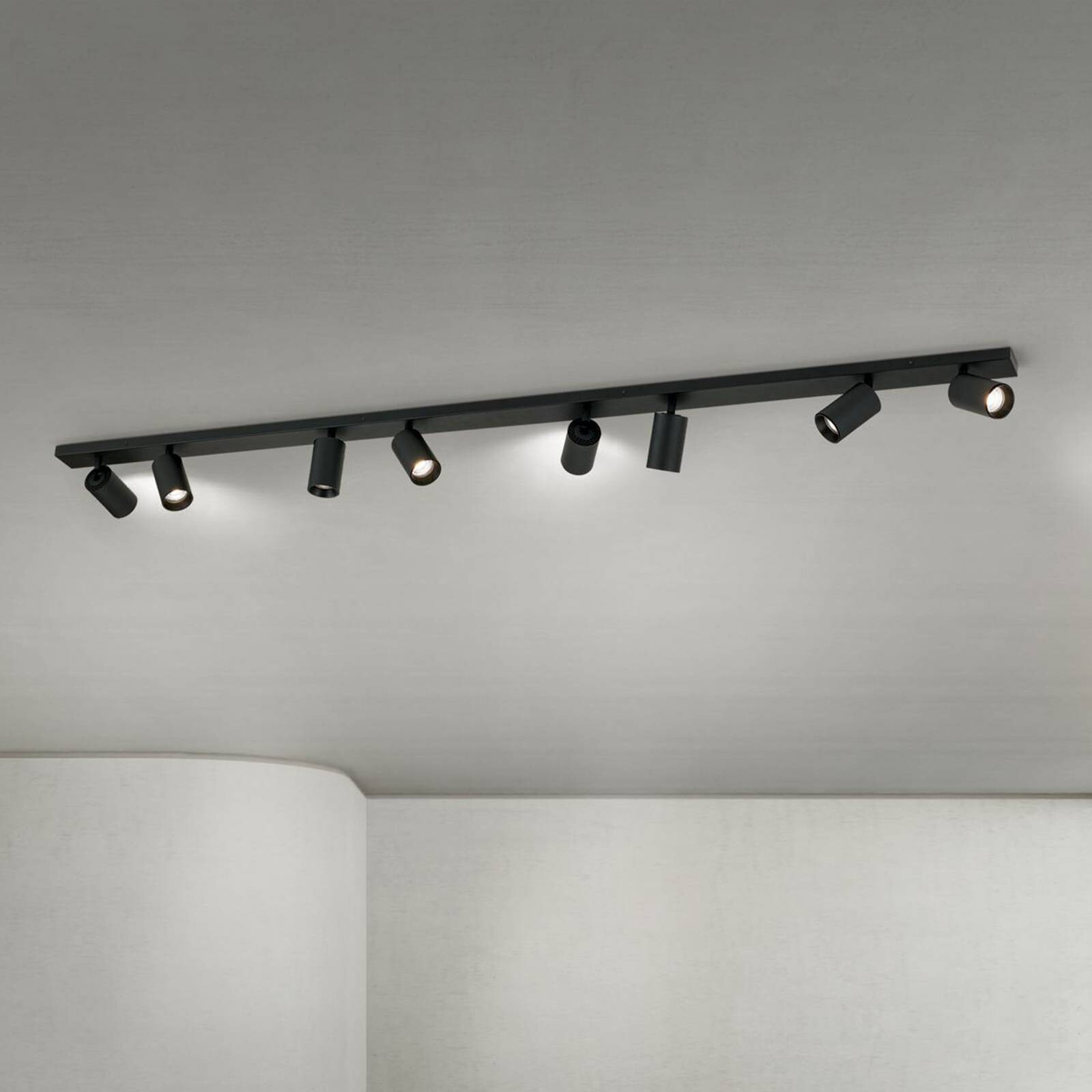 Stropné bodové svetlá Sean, čierne, 8-plameňové, oceľ, hliník, GU10