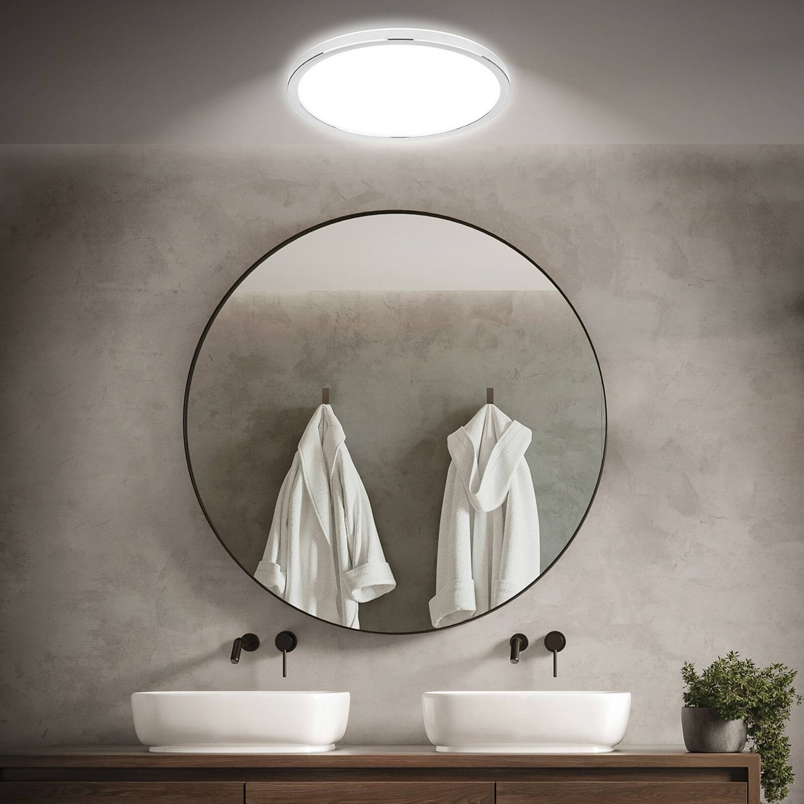 LED stropné svietidlo do kúpeľne Pulap, Ø 42 cm, chrómová farba/biela farba kov