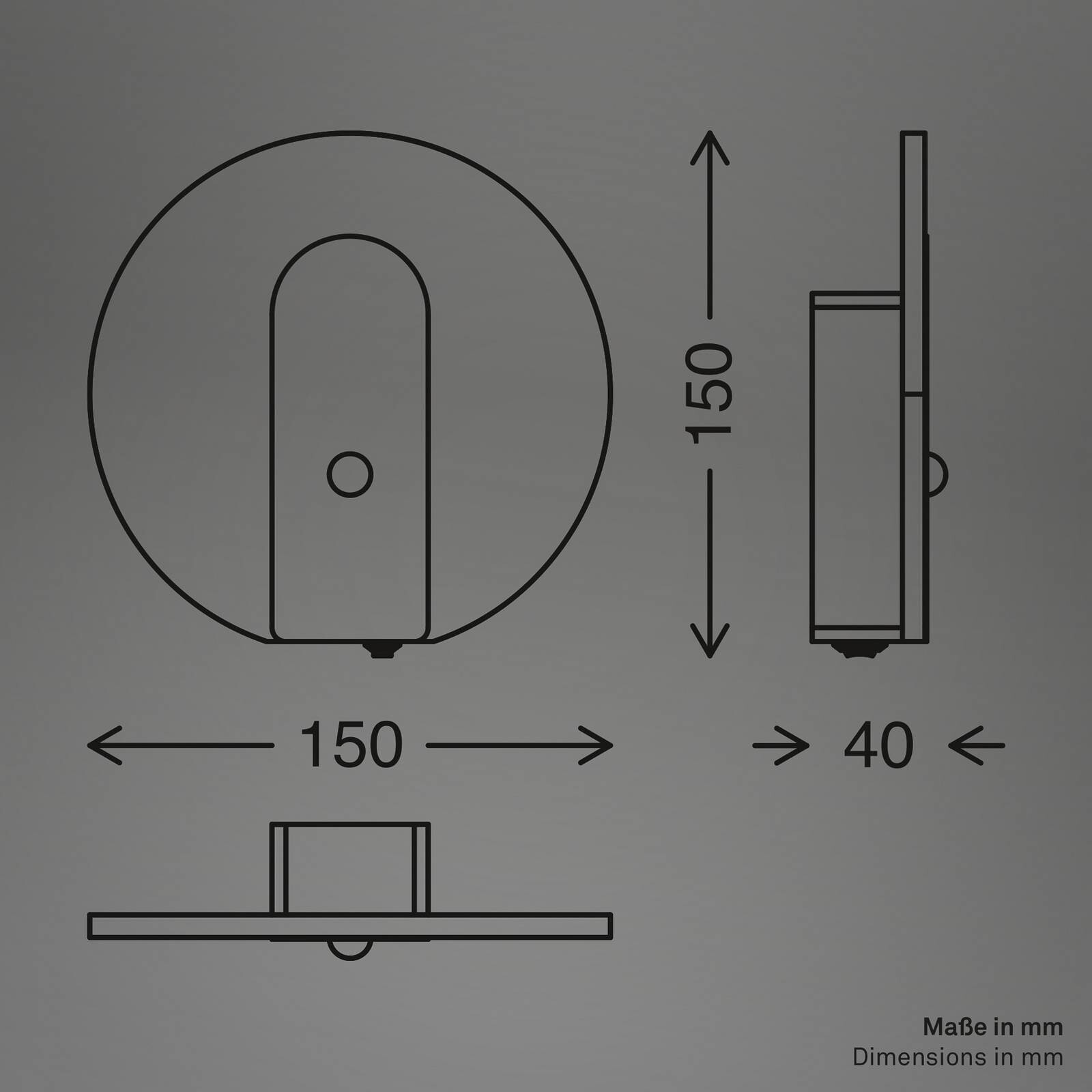 LED akumulátorové nástenné svetlo Taro, čierne matné, Ø 15 cm, senzor