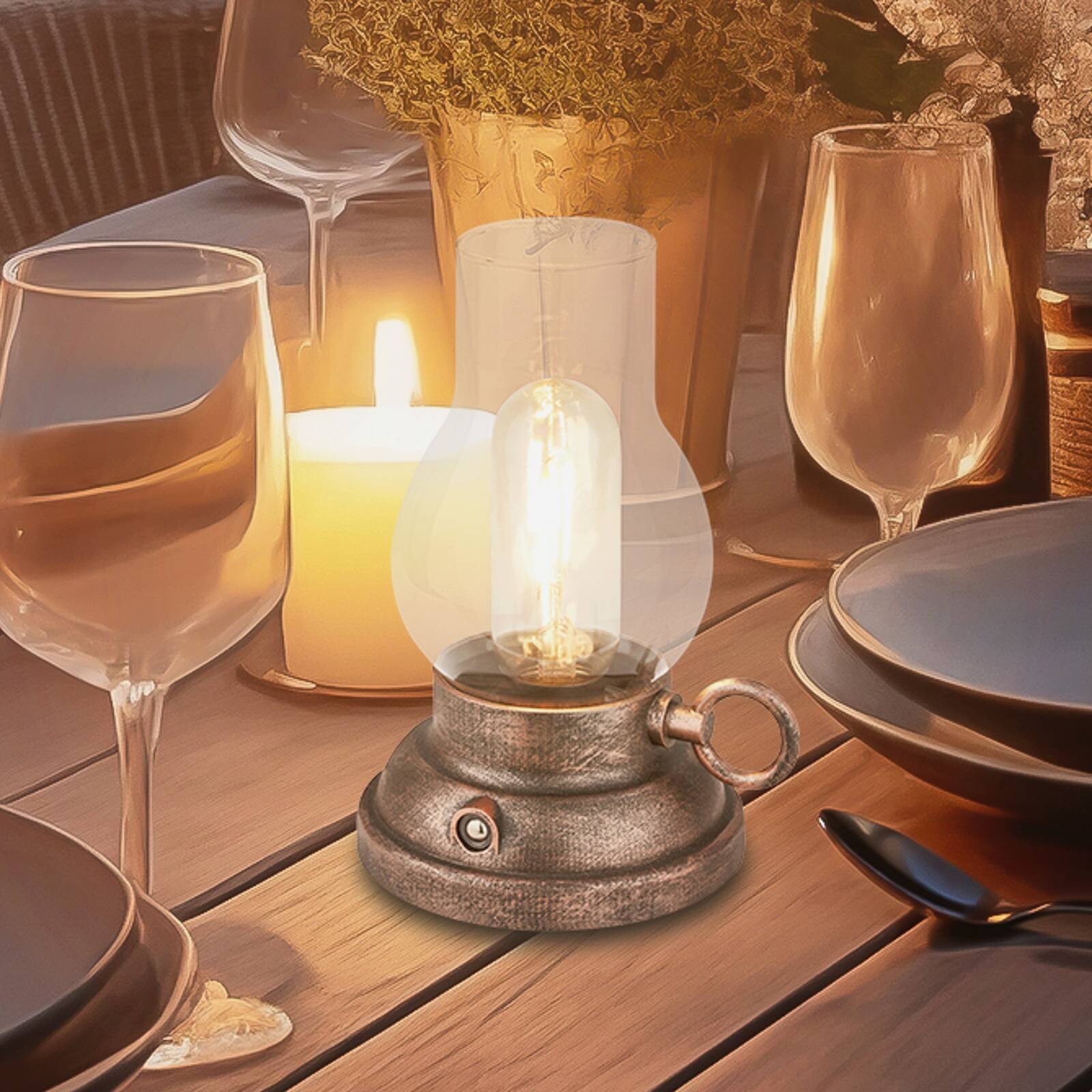 LED stolová lampa Brilo unplugged Kanea bronzová 18 cm