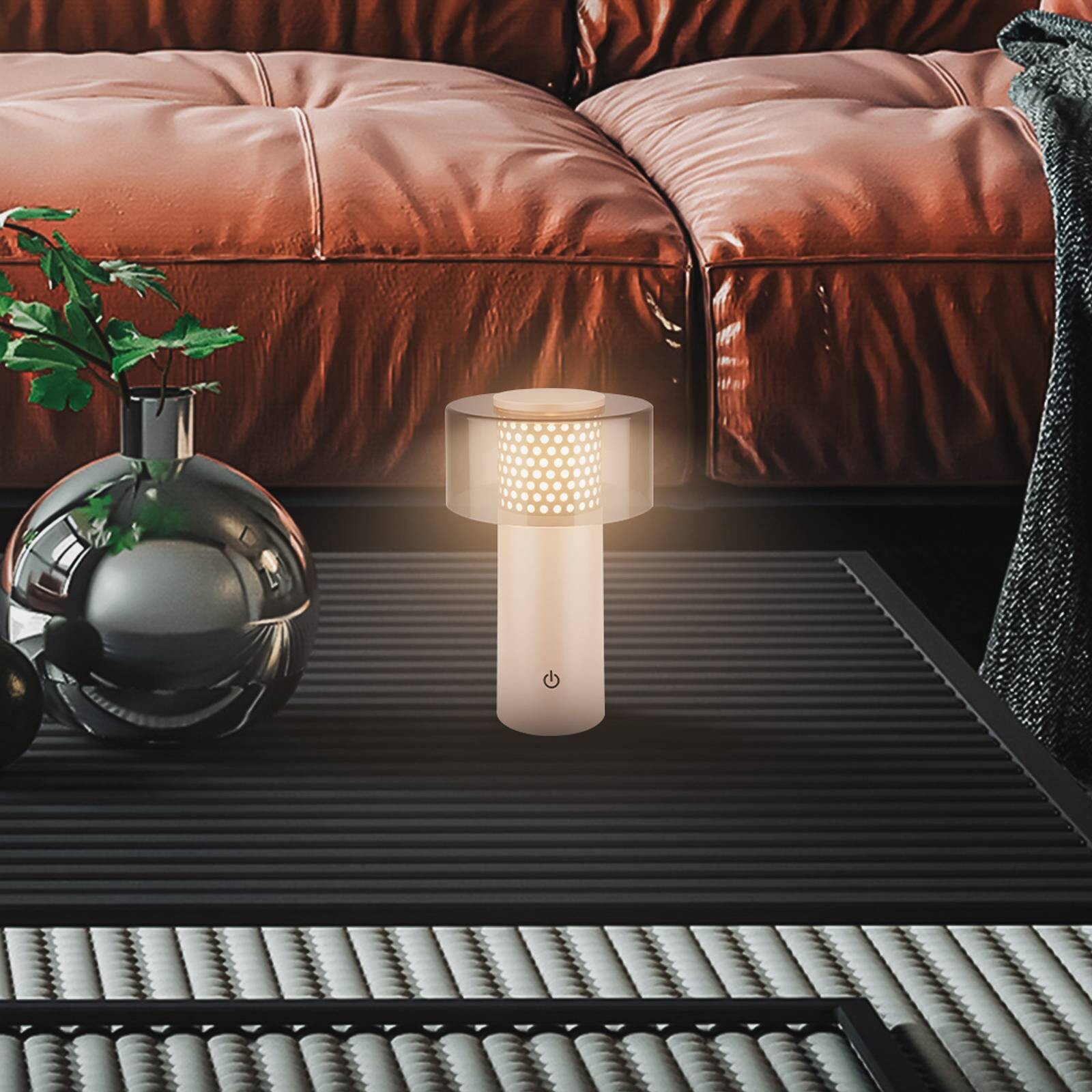 LED akumulátorová lampa Brilo unplugged Gila, antracitová/béžová 21 cm