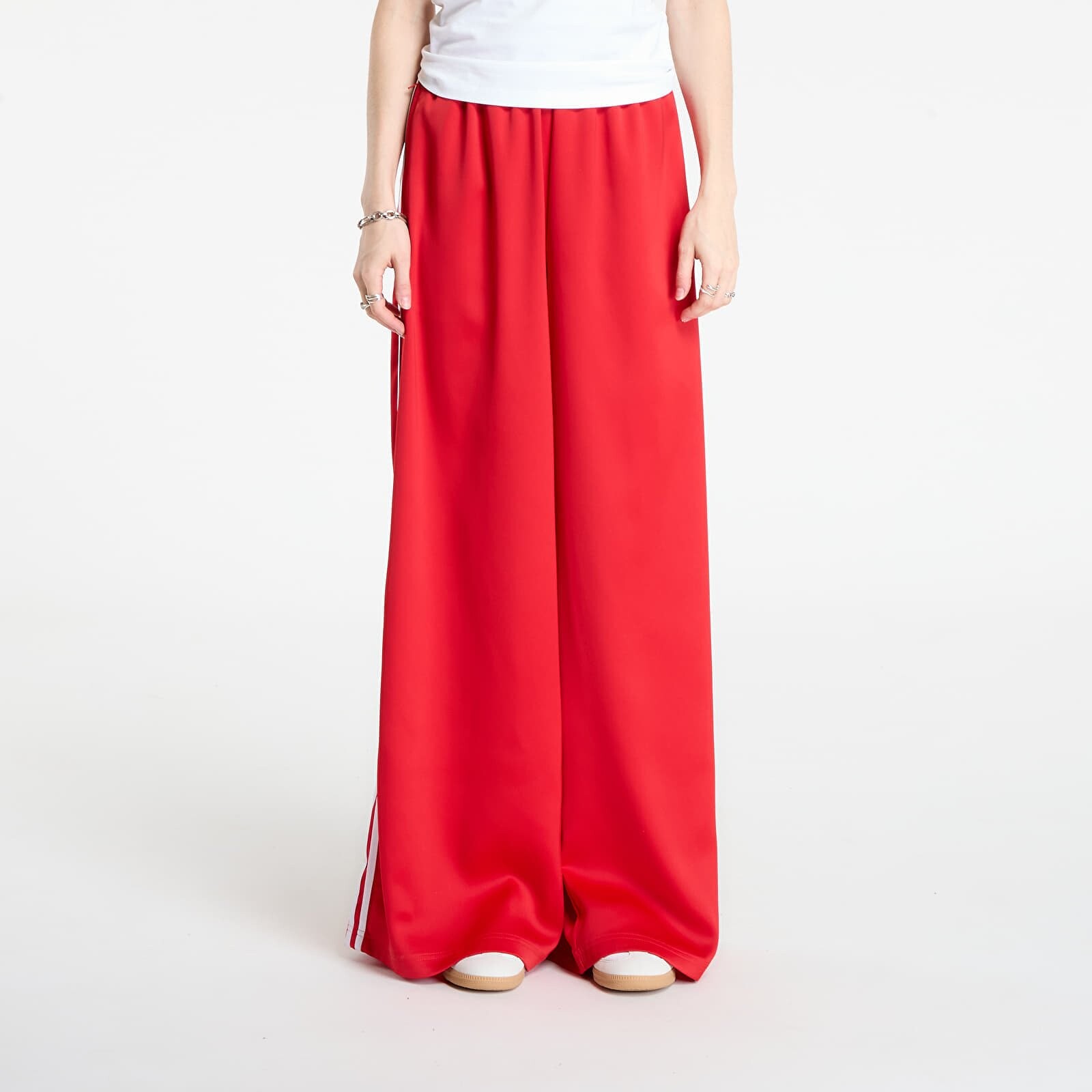 Kalhoty adidas Adicolor Satin Wide Leg Track Joggers Better Scarlet/ Bright Yellow 10