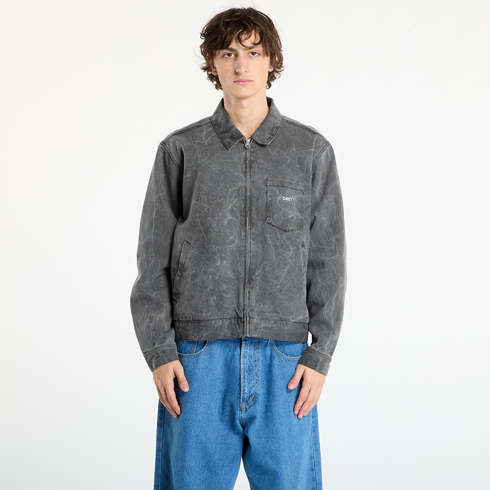 Bunda OBEY Workman Zip Jacket Black Wrinkle Wash L