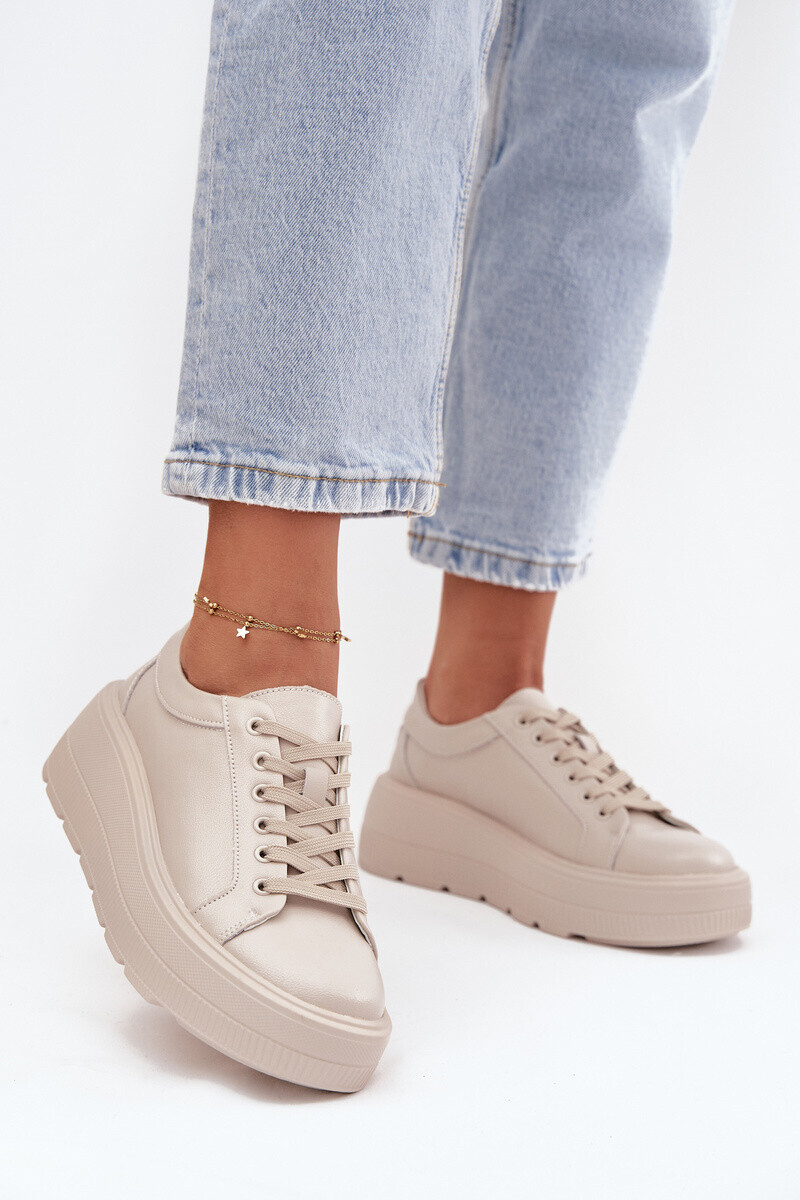 EVENTO Kožené tenisky na masívnej platforme béžové Sylvessa