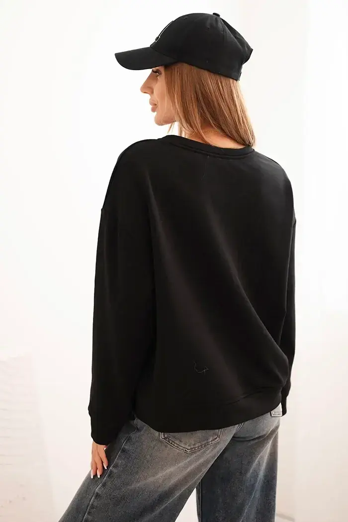 Kesi Włoski Dámska bavlnená mikina s potlačou mačky a nápisom čierna