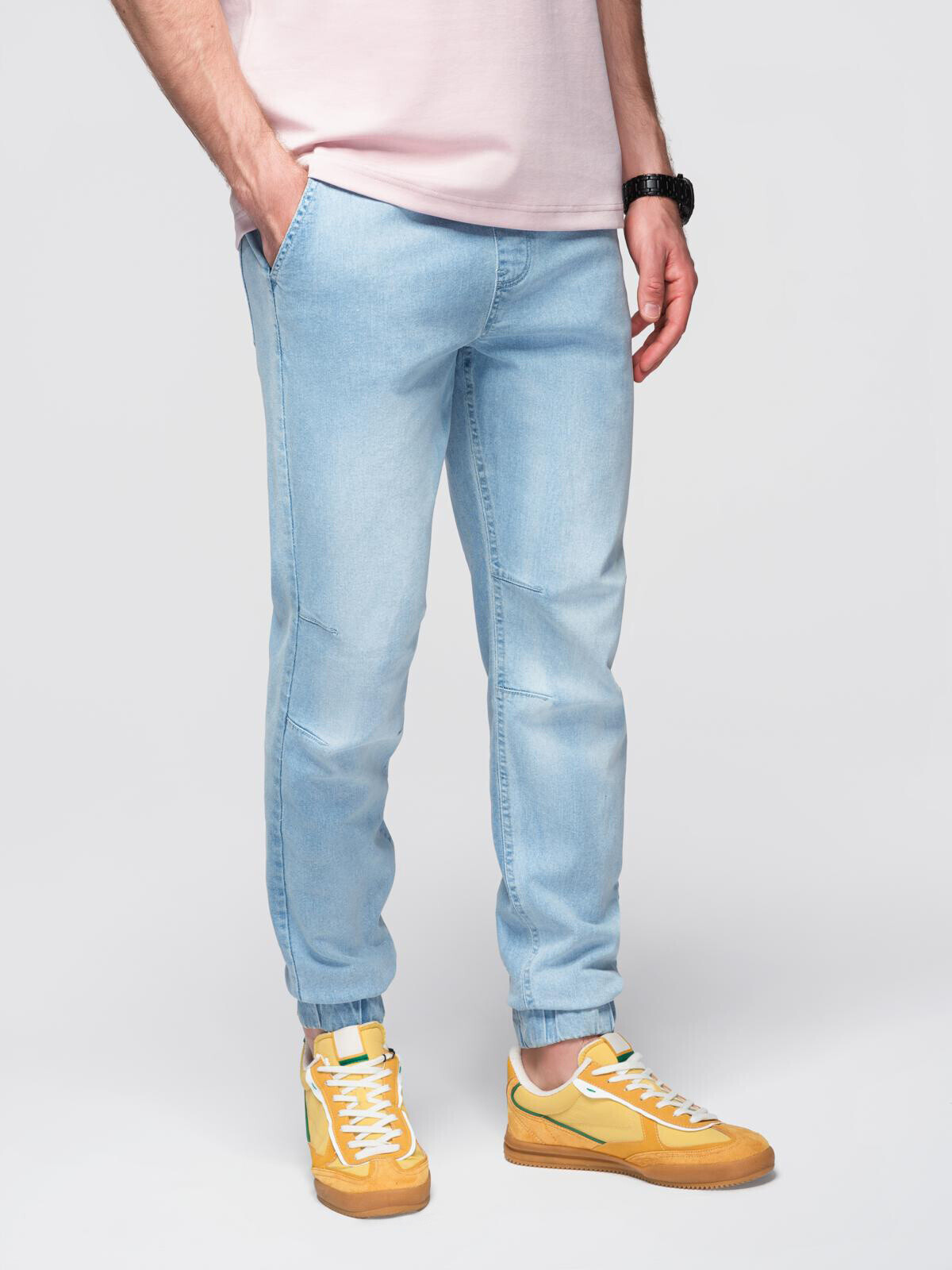 Ombre Men's JOGGERS denim pants with wash effect - light blue