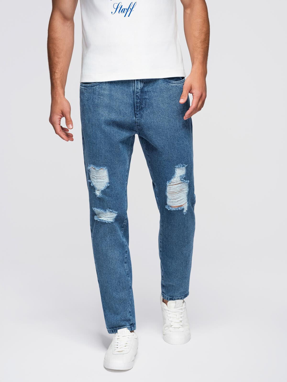 Ombre Men's denim pants CARROT FIT with rubbing - blue