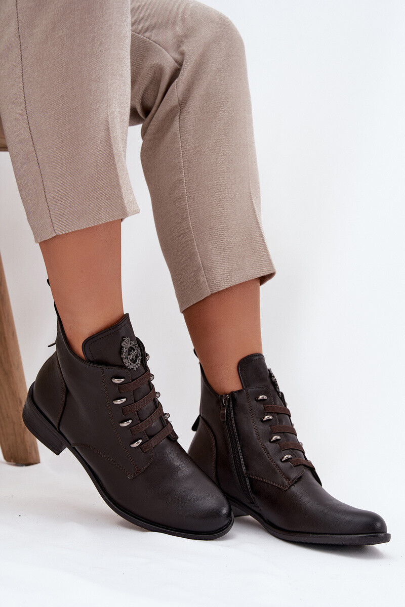 Boto Nízke Zateplené Čižmy Na Zips S Ozdobou Hnedé Nevalia