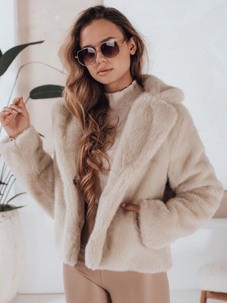 Płaszcz damski futerkowy GLAMFLUFFY krótki beżowy Dstreet