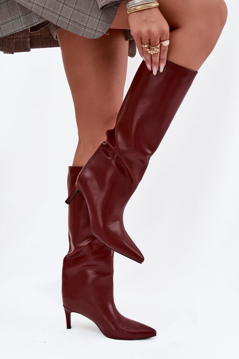 Boto Dámske čižmy na suchý zips s izoláciou na podpätku bordová olivová