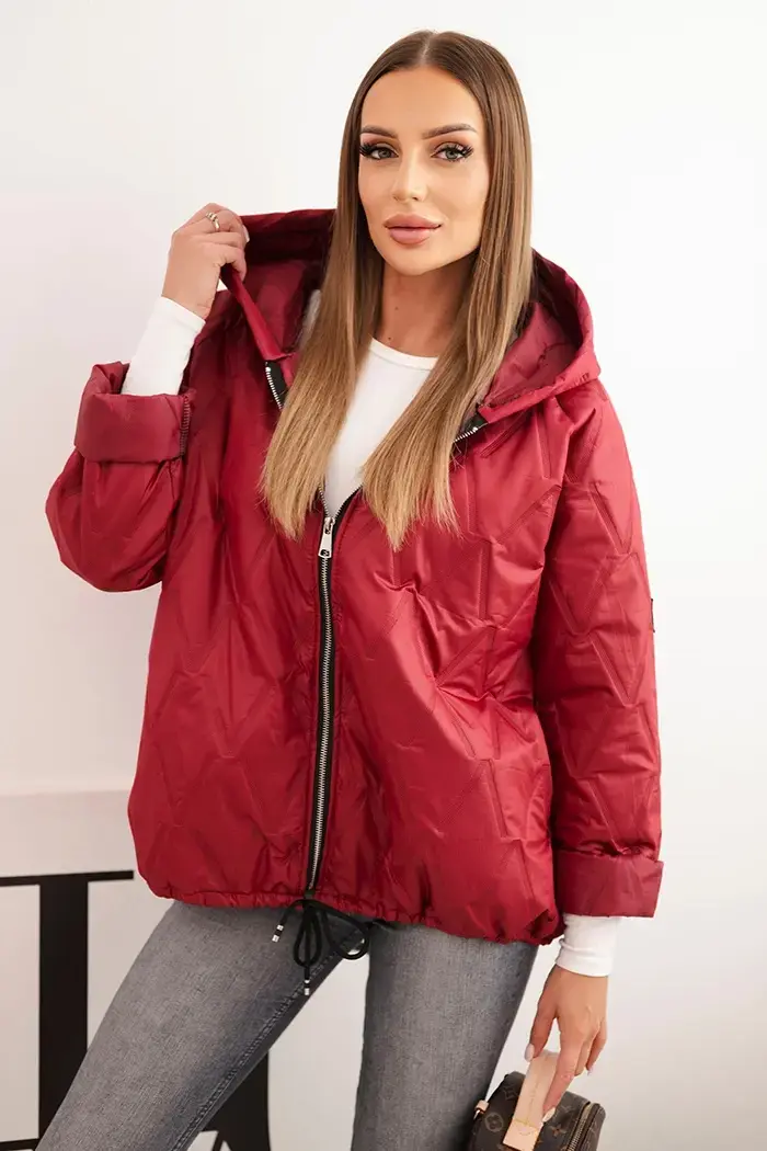 Kesi Włoski Dámska prešívaná bunda s kapucňou bordová