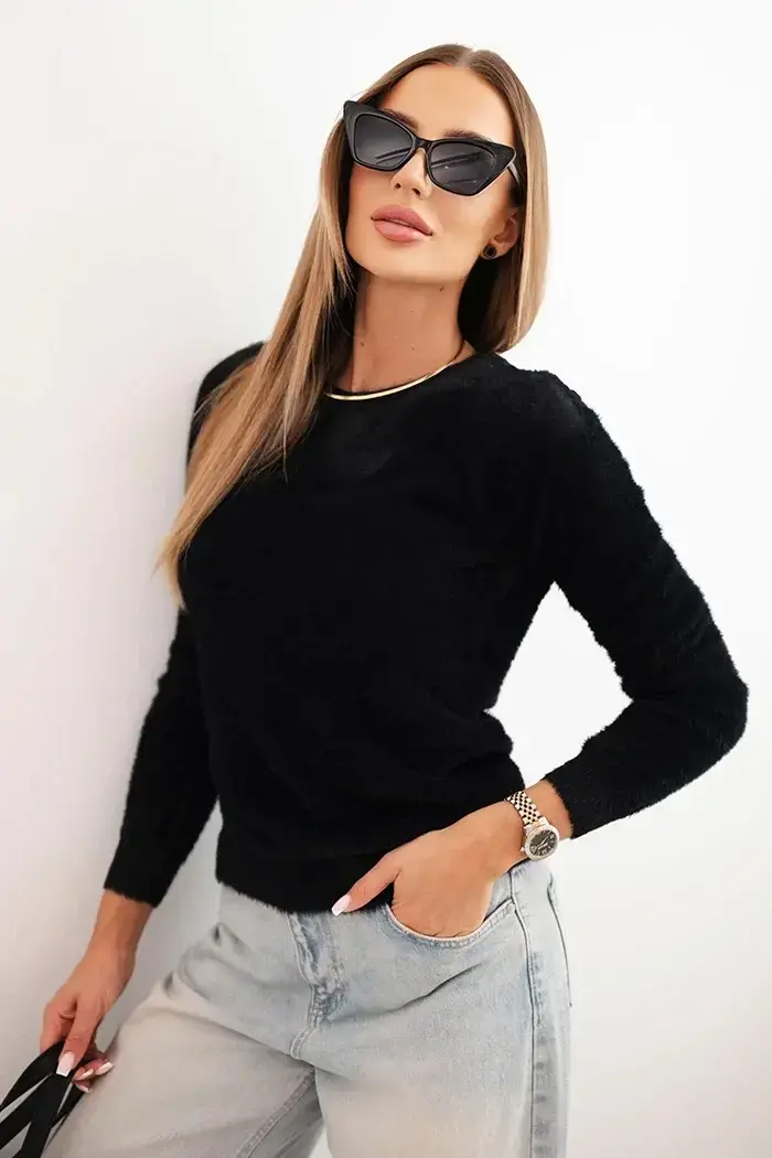 Kesi Włoski Dámsky sveter z alpakovej vlny s okrúhlym výstrihom čierny