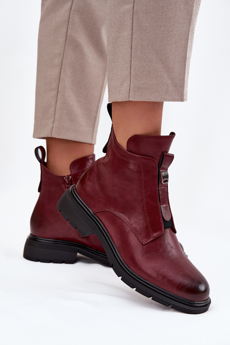 Boto Zateplené dámske členkové čižmy na zips s ozdobným detailom Bordeaux Roselle