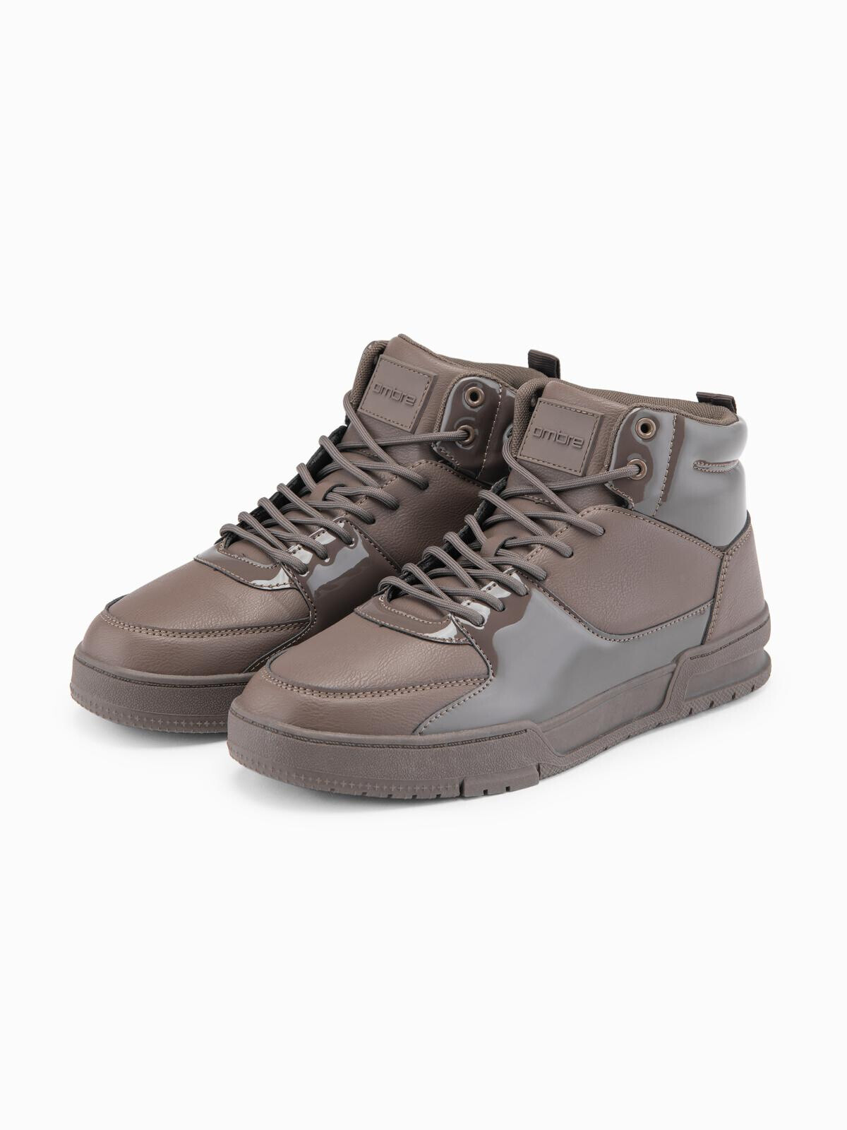 Ombre Men's high-top sneakers shoes with shiny elements - dark brown