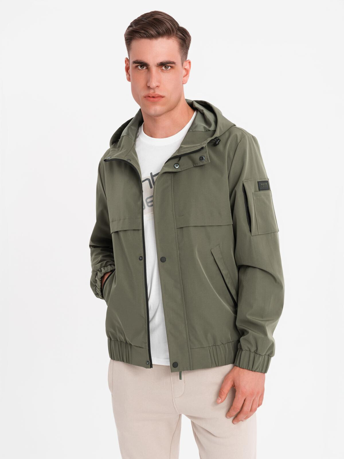 Ombre Men's functional transitional jacket with hood - olive