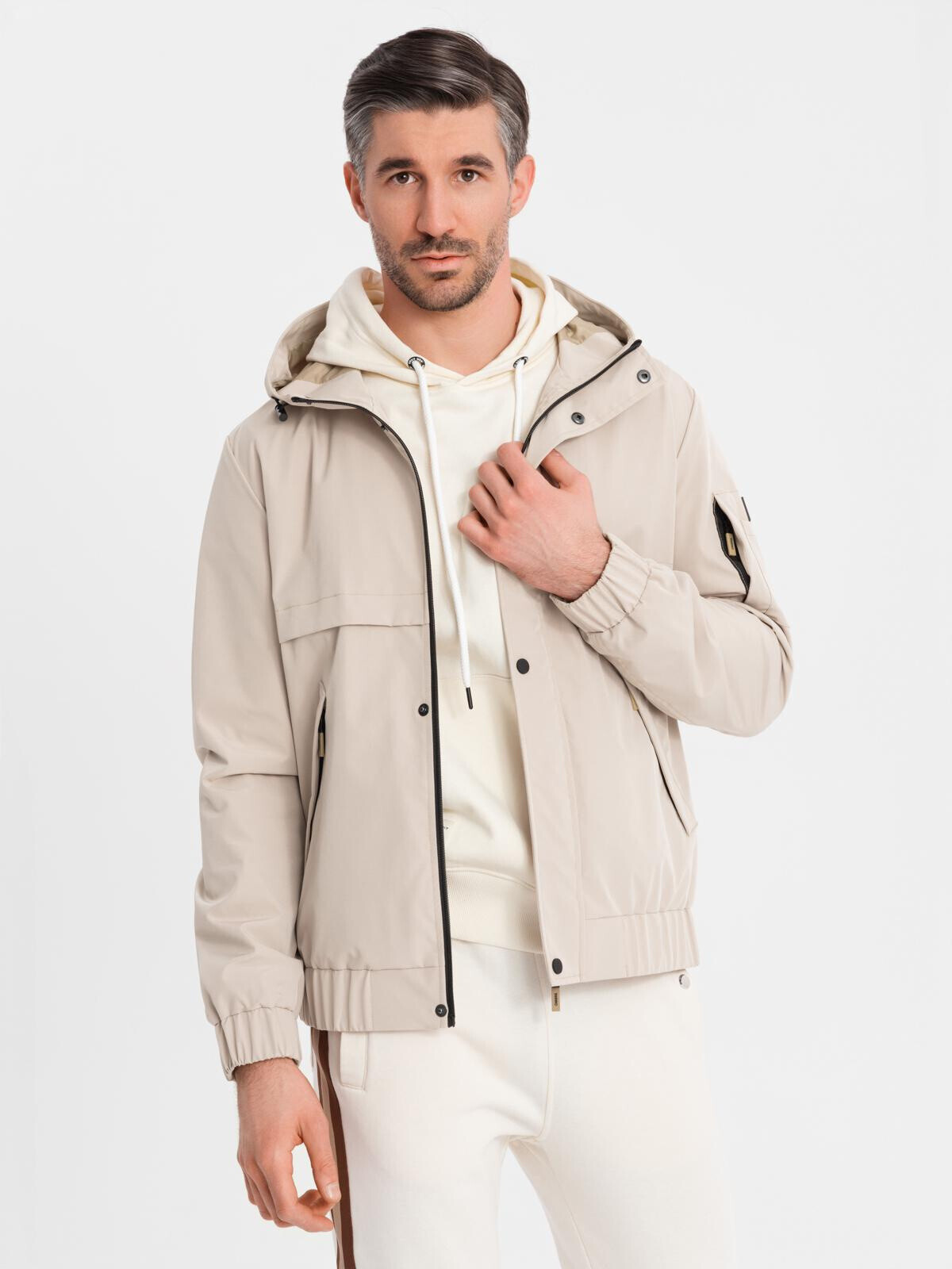 Ombre Functional men's transitional jacket with hood - beige