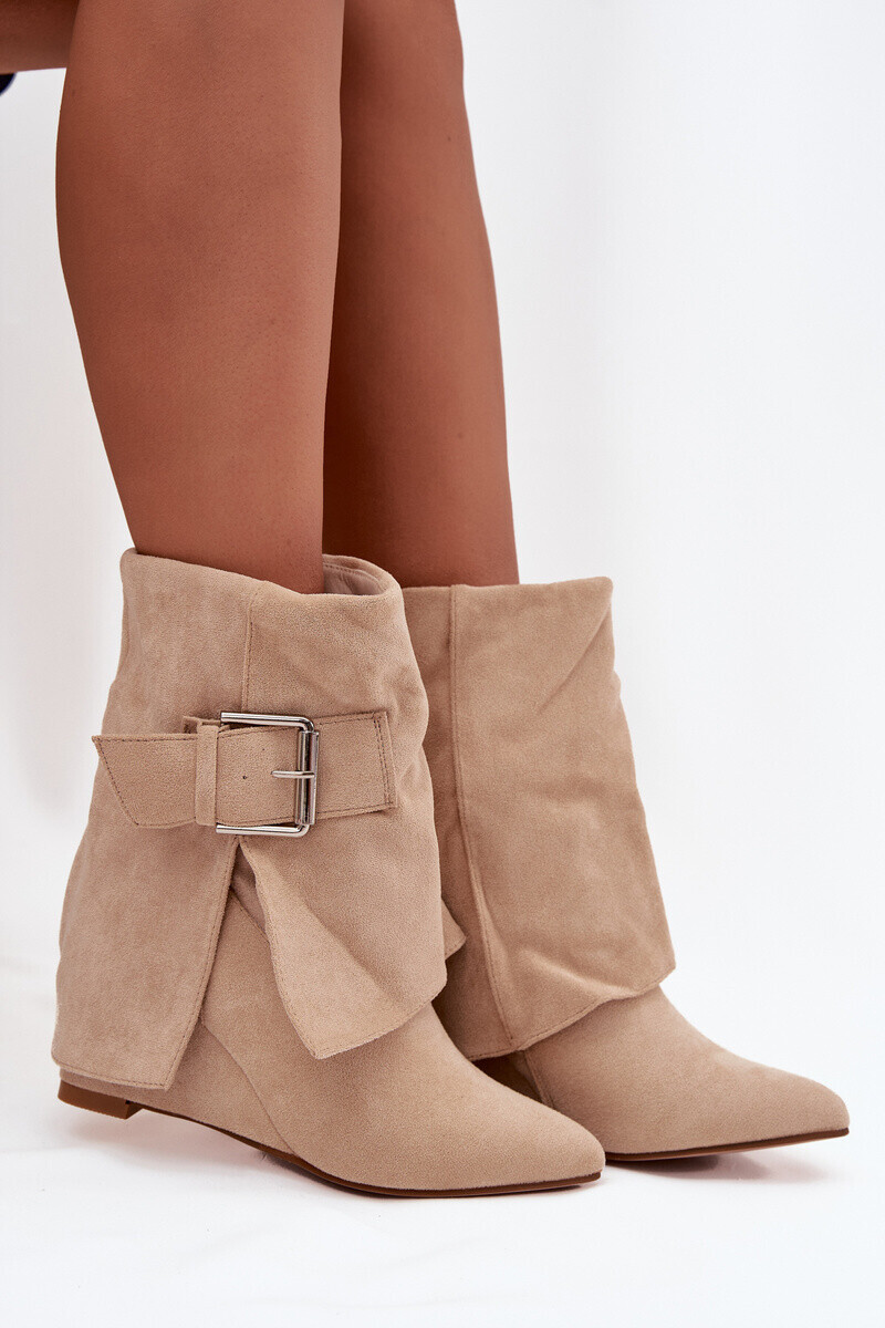 Boto Platformové čižmy s obráteným horným lemom a sponou eco semiš béžové Vortinia