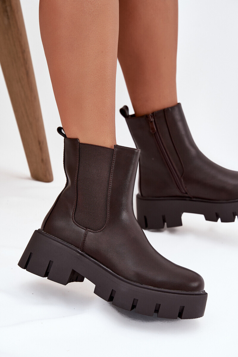 Boto Dámske členkové topánky Fivienne teplé ekologická koža tmavohnedá