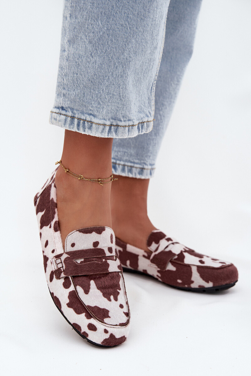Boto Loafery Mokasíny Ženské Ploché S Hladkými Vloženými Hnedo-Biele Soreline