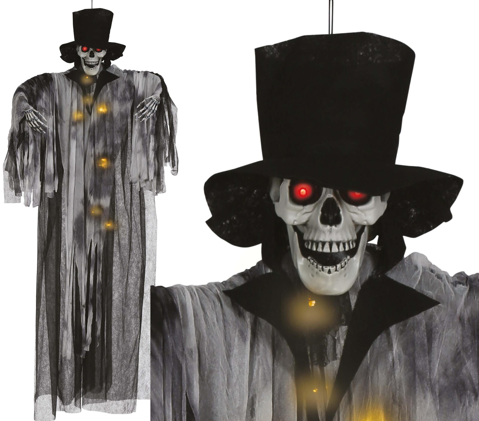 Guirca Visiaca LED dekorácia - Kostra v klobúku 180 cm