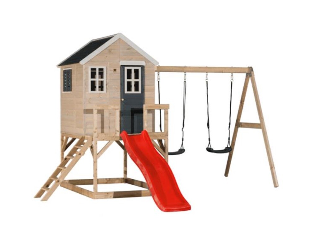 ArtWD Detský záhradný domček s ihriskom HIDE | červená šmýkačka