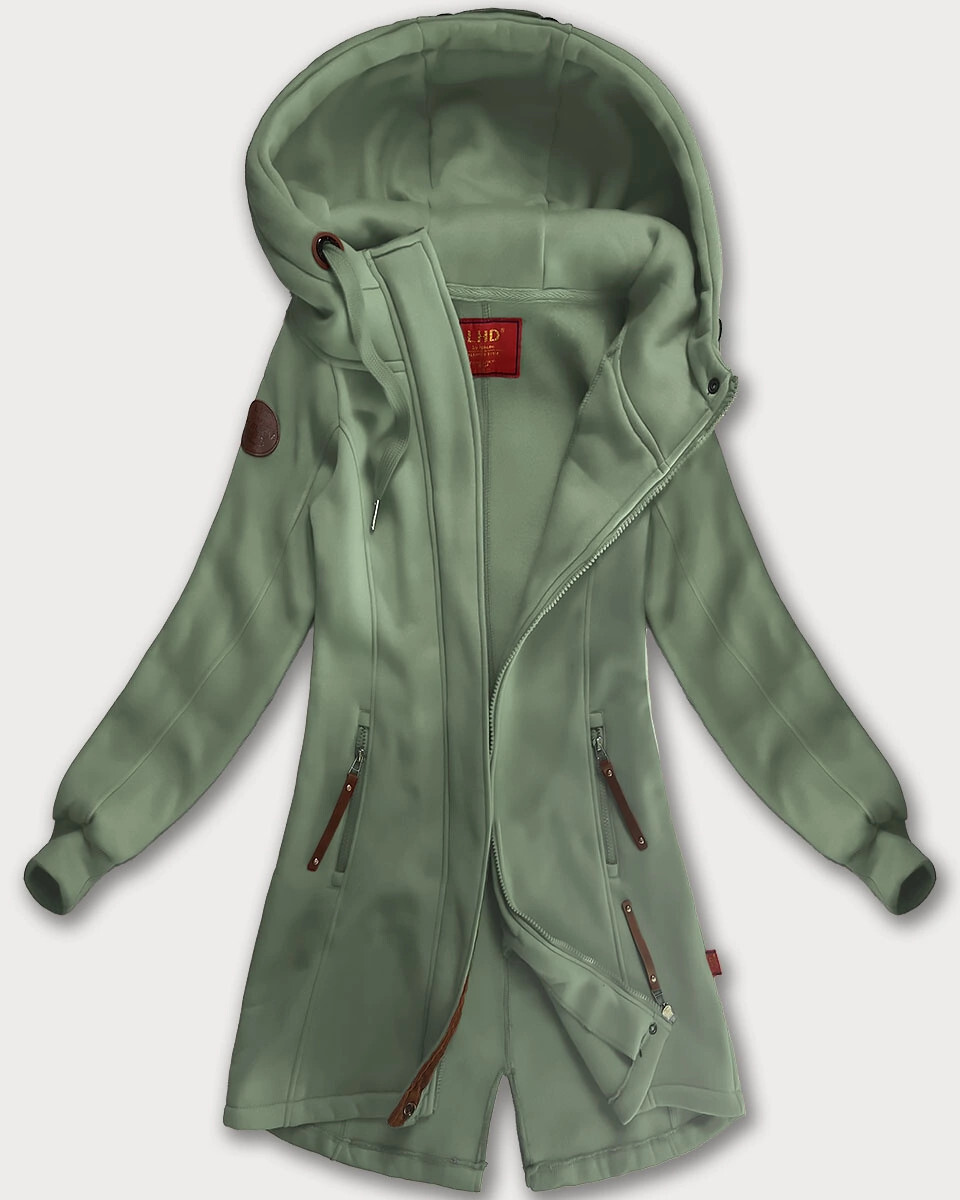 Šedo-zelená dlhá dámska mikina s kapucňou (AMG-675/2) odstíny zelené S (36)