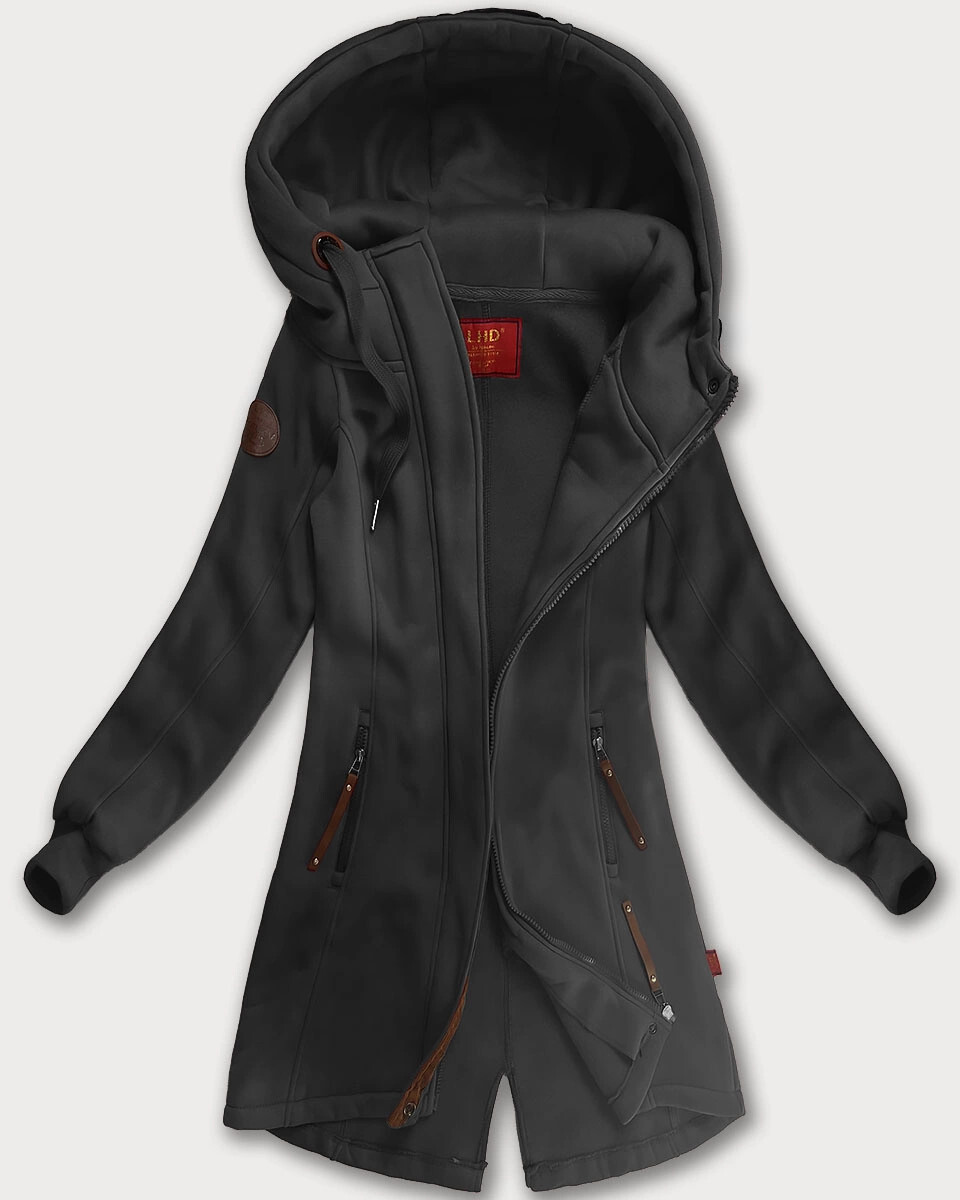 Dlhá dámska mikina v grafitovej farbe s kapucňou (AMG-675/2) odstíny šedé S (36)