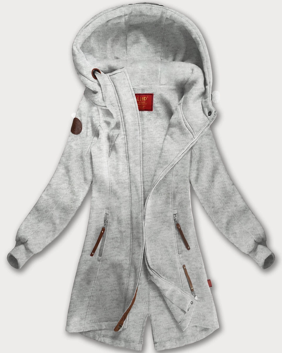 Svetlošedá dámska dlhá mikina s kapucňou (AMG-675/2) odstíny šedé S (36)