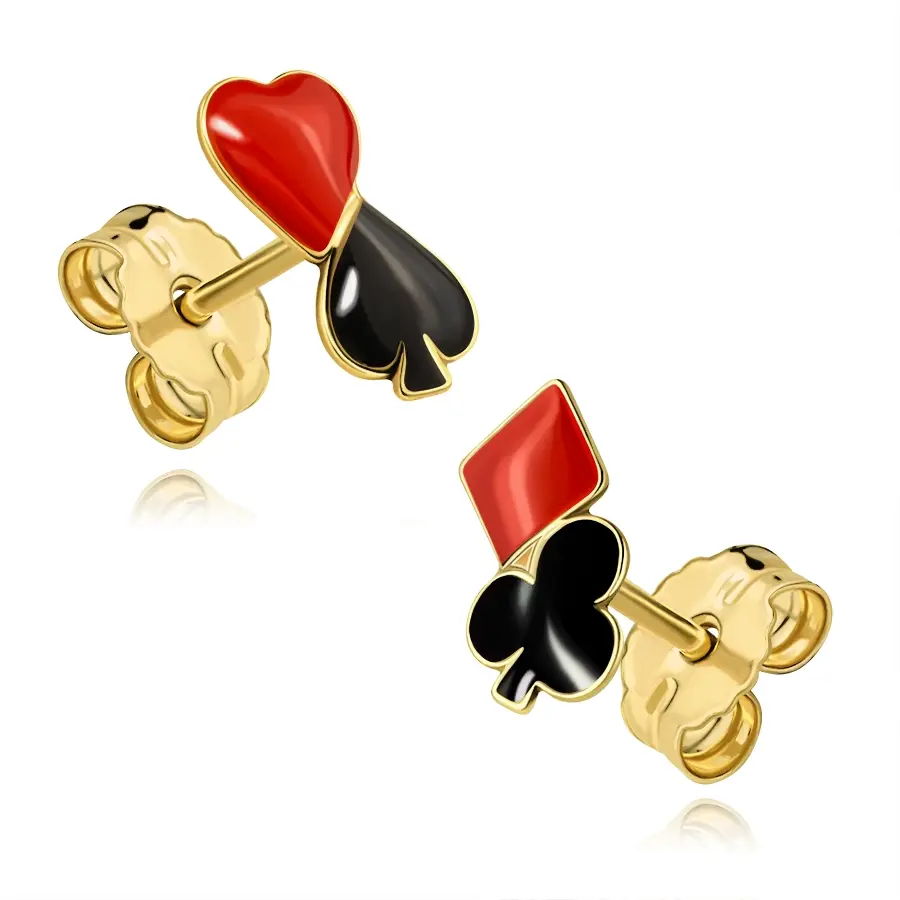 Náušnice zo žltého 14K zlata s kartovými symbolmi