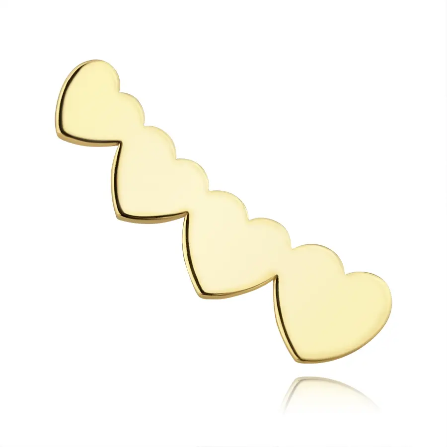 Zlatá náušnica 14K do pravého ucha so štyrmi srdcami