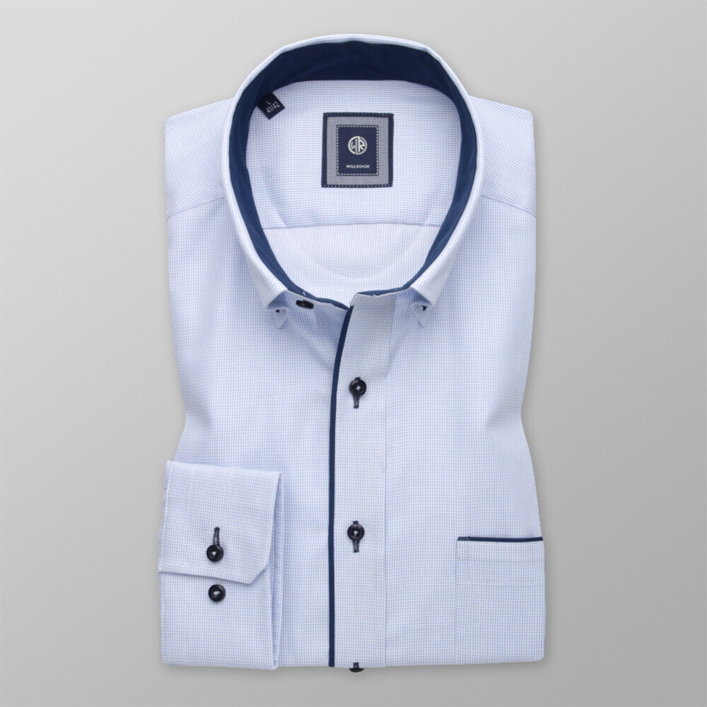 Pánska košeľa klasická modrá s kockovaným vzorom 12949