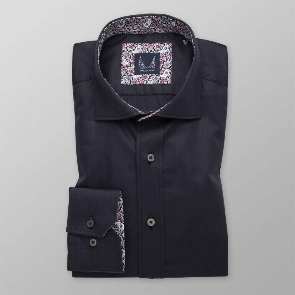 Pánska košeľa slim fit čiernej farby s hladkým vzorom 13545