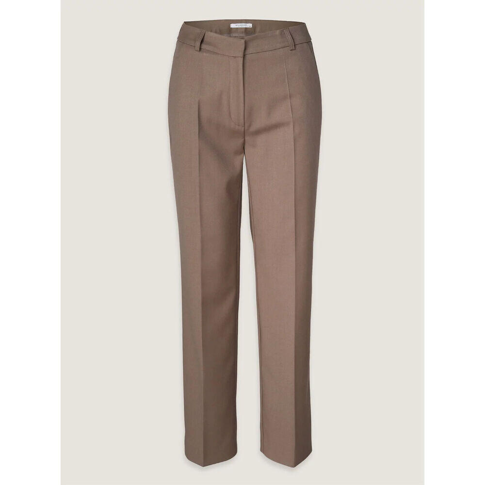 Elegantné dámske nohavice long size tmavobéžovej farby 18306