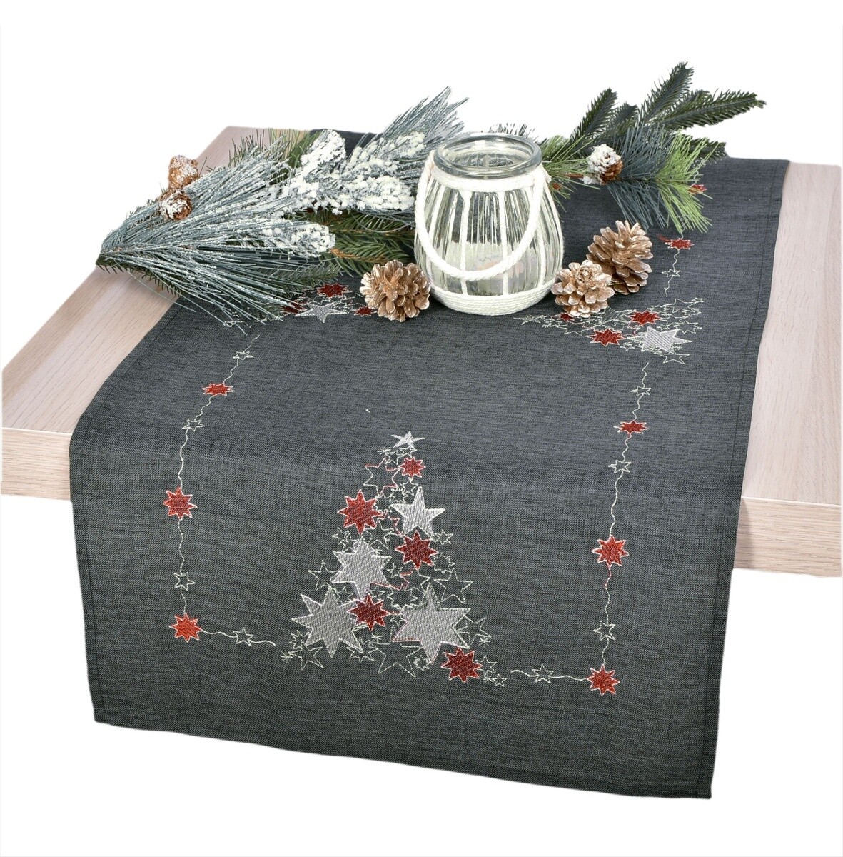 Obrus Vianočný, Stromček plný hviezdičiek,sivý