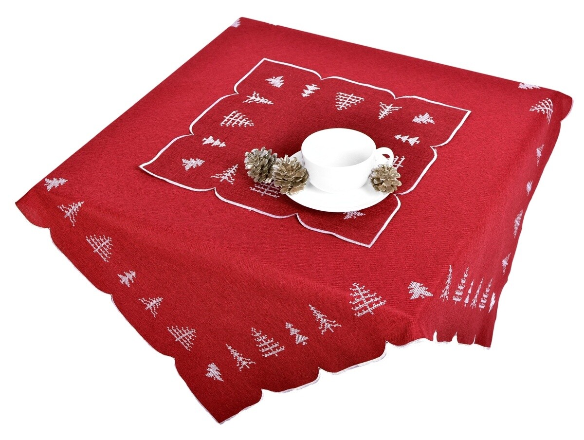 Obrus Vianočné, Vyšívané stromčeky, červený