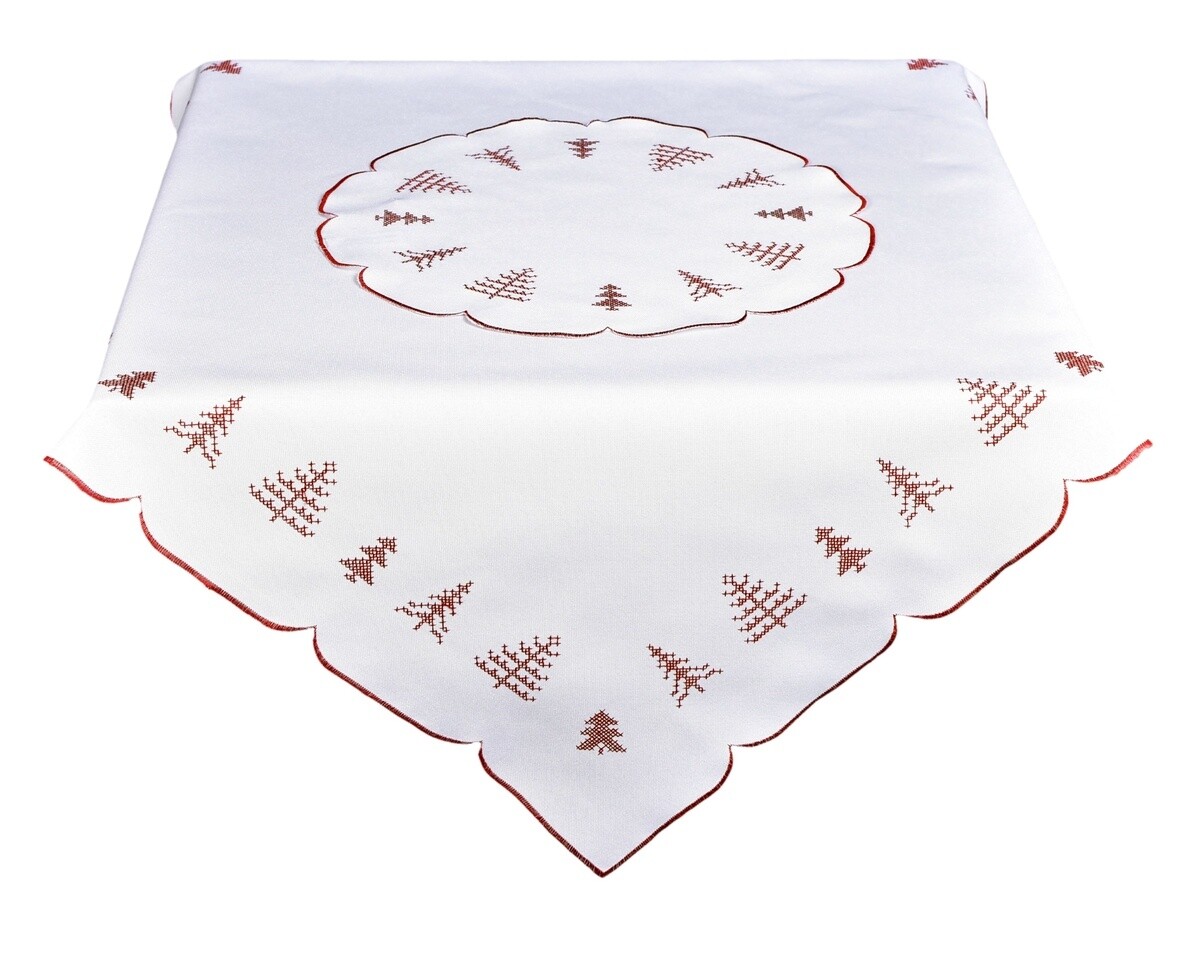 Obrus Vianočné, Vyšívané stromčeky, biely