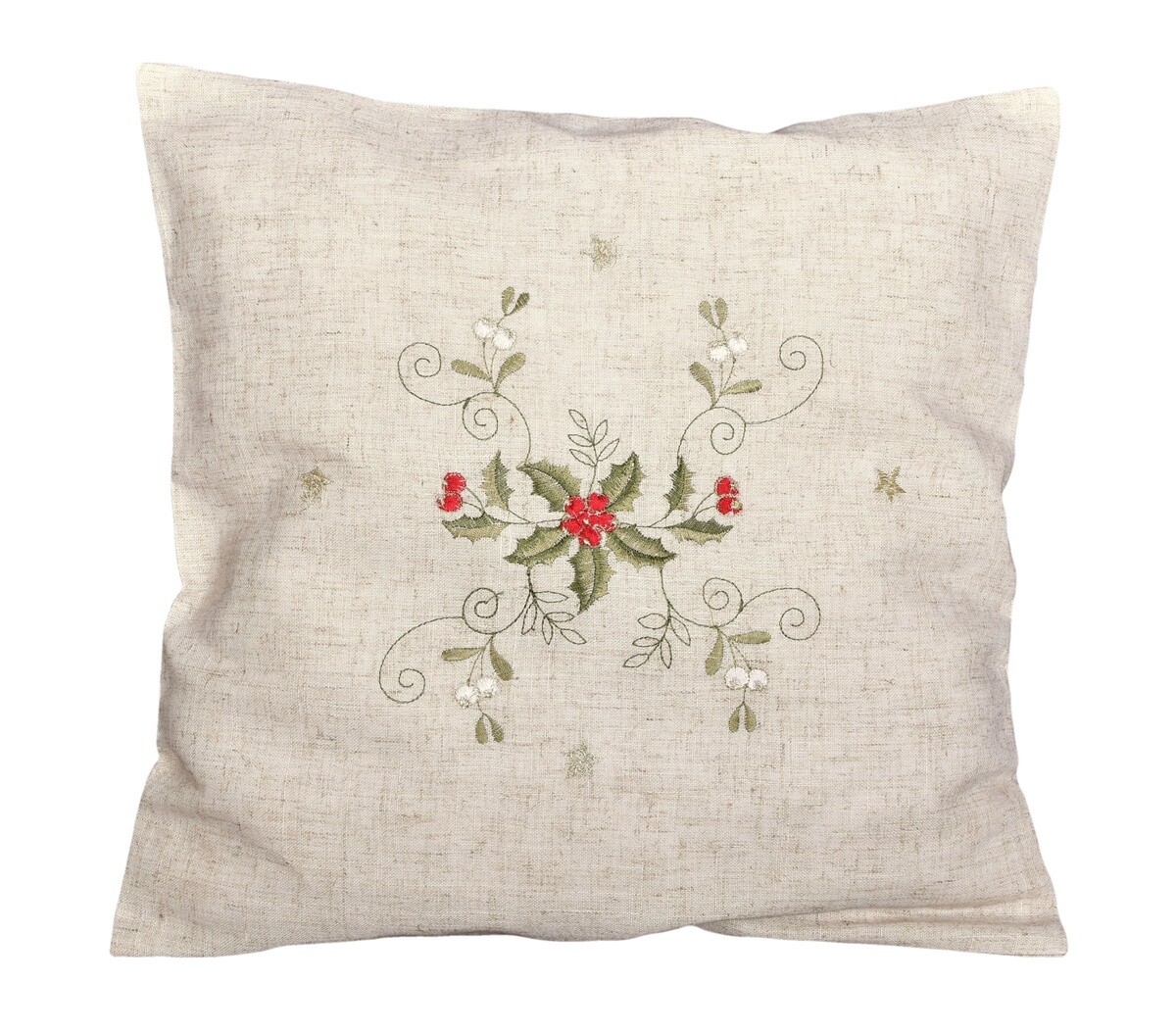 Návlek na vankúš, Vianočné cesmína na režnom, béžový, 40 x 40 cm