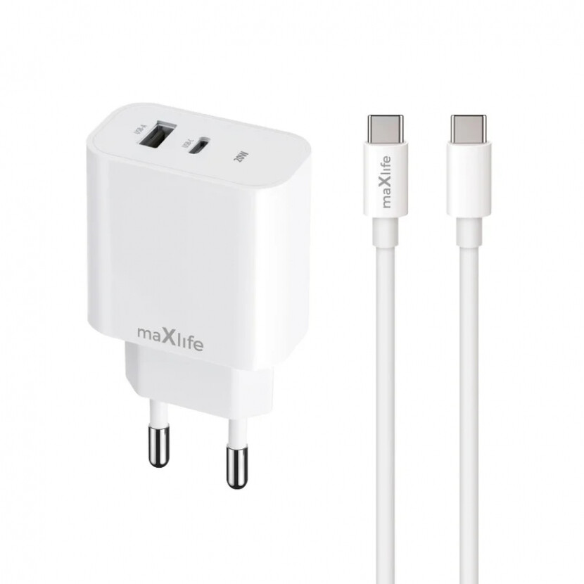 Nabíjačka Maxlife QC 20W s káblom USB-A a USB-C - biela