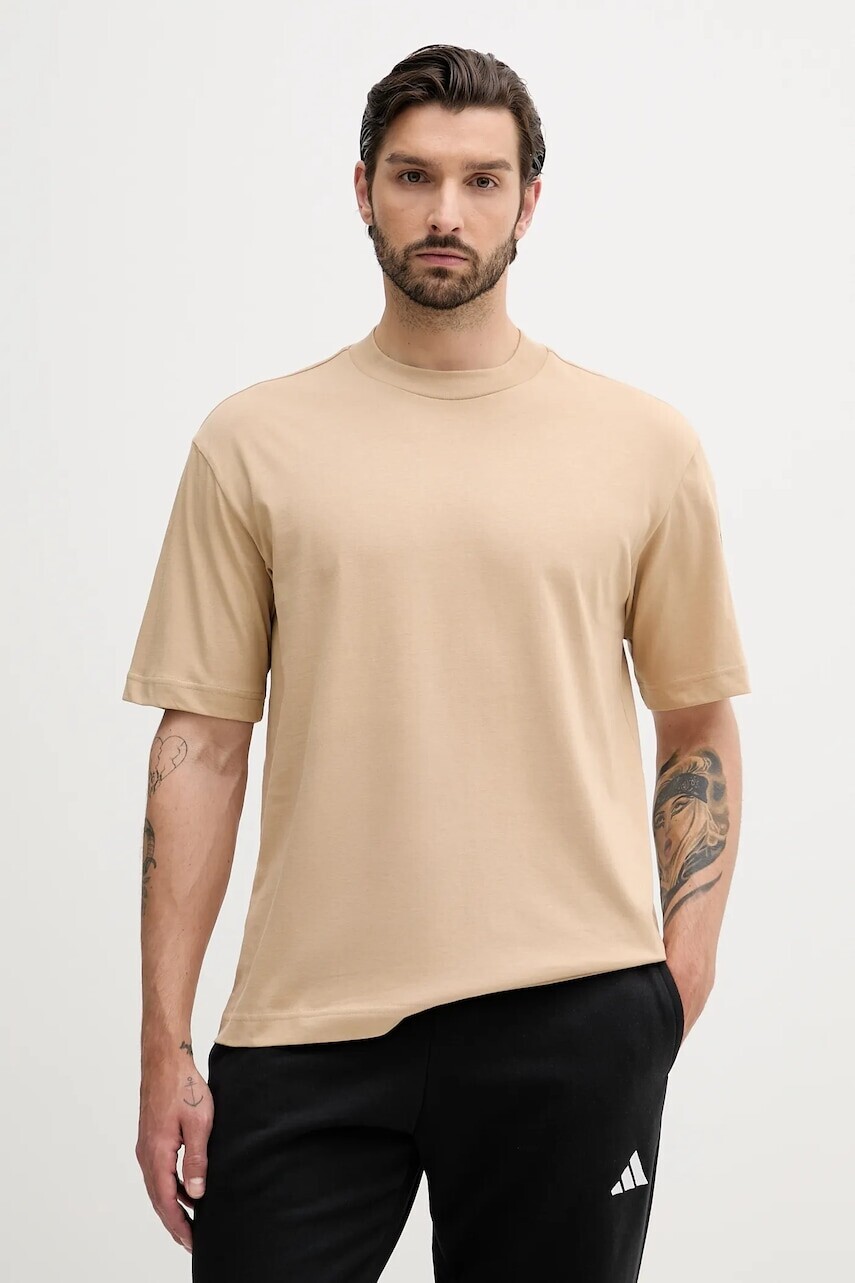 Bavlnené tričko adidas Essentials pánske, zelená farba, s potlačou, JX5666